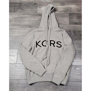 Michael Kors Women’s Gray Cashmere Wool Hoodie Sweater With Logo Size M